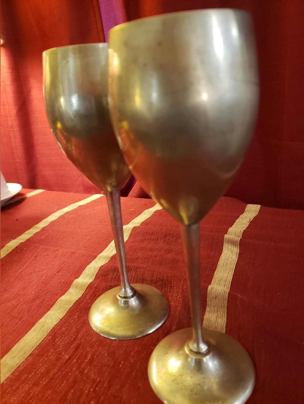 Stunning Pair of Mid-Century Electroplated Nickel Silver (EPNS) Wine Goblets 8"
